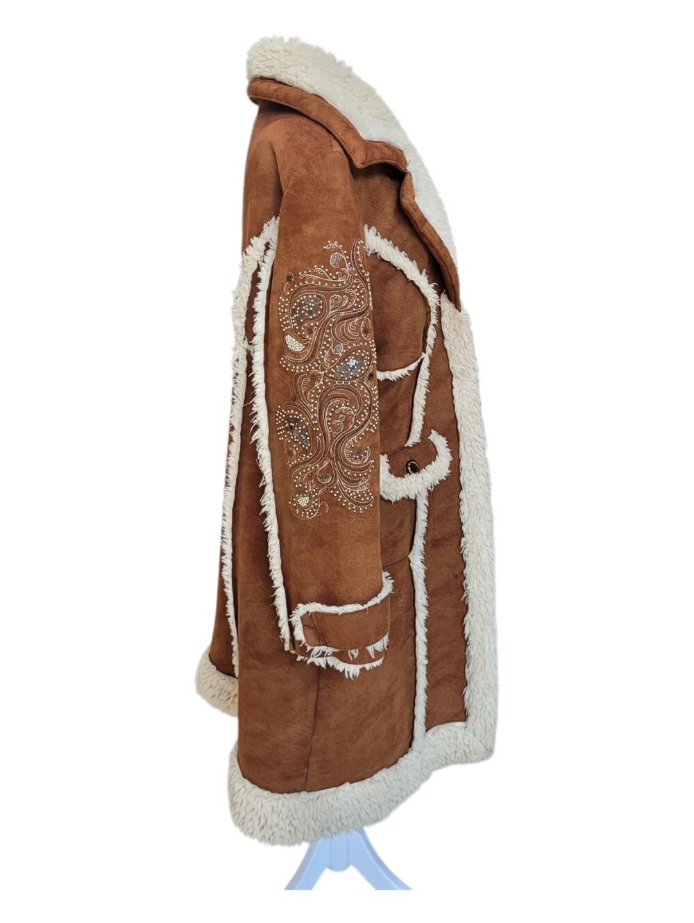 *Rare* Vintage Wilsons Leather Penny Lane Coat Faux Suede Embroidered Trim Boho - Picture 3 of 14